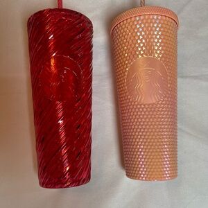 Starbucks Red & Peach Textured Studded Cold Cup Pair